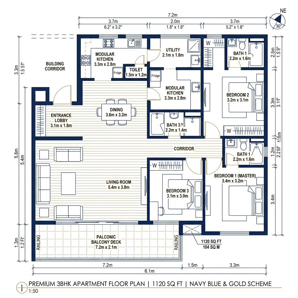 Sample 3BHK floor plan